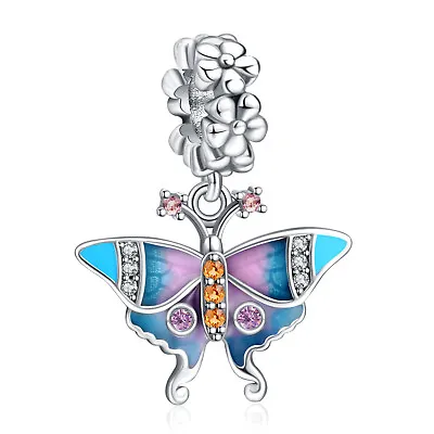 Authentic 925 Sterling Silver Enamel Butterfly Dangle For Charm Bracelets • $19.98