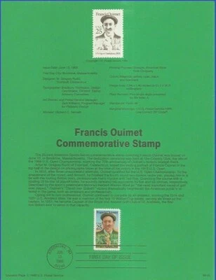 $2.25 • Buy GOLF LEGEND FRANCIS OUIMET 1988   #2377 USPS FIRST DAY CANCEL Souvenir Page 