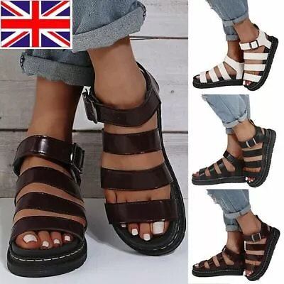 Summer Womens Chunky Sandals Thick Sole Strappy Block Flatforms Shoes New Size • £13.99