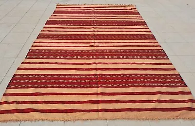 Authentic Hand Knotted Vintage Morocco Sumouk Kilim Wool Area Rug 8.9 X 5.2 Ft • $0.99