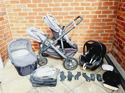 £450 • Buy Uppababy Vista 2015 Grey Travel System & Maxicosi Seat Double Pushchair Pram VGC