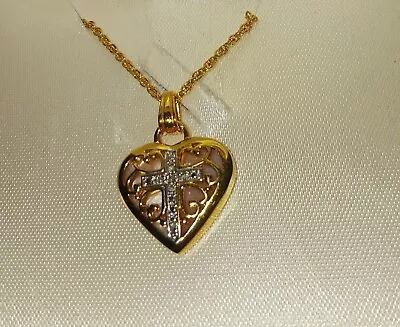 Vintage MOP Goldtoned Heart  Gemstone Cross Inscribed On Back With Dad Daughter • $45