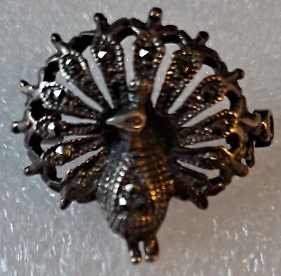 Vintage Sterling Silver Marcasite Peacock Pin Small Peacock Pin Flashy Marcasite • $12.99