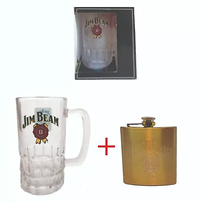 $49.99 • Buy JIM BEAM TANKARD GLASS  + GOLD HIP FLASK  SET 150ml (5oz)  BNWOT MAN CAVE BAR