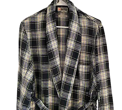 Vintage Mens Small Luxurobe Wool Blend Plaid Robe Housecoat With Pockets & Belt • $45