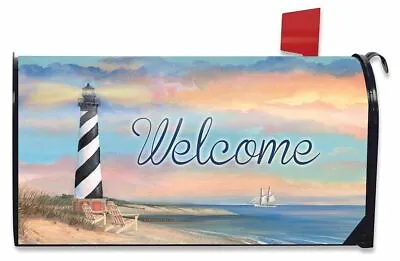 $17.97 • Buy Coastal Lighthouse Summer Magnetic Mailbox Cover Welcome Pier Sailboats