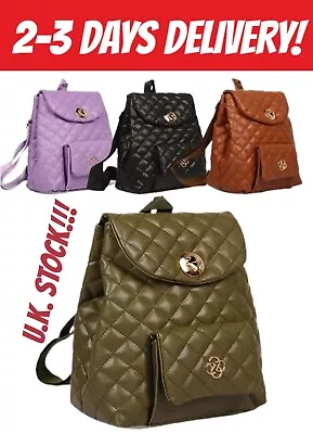 Quilted Backpack Women Ladies Girls Accesories Bag Clasp & String Closure Medium • £11.99