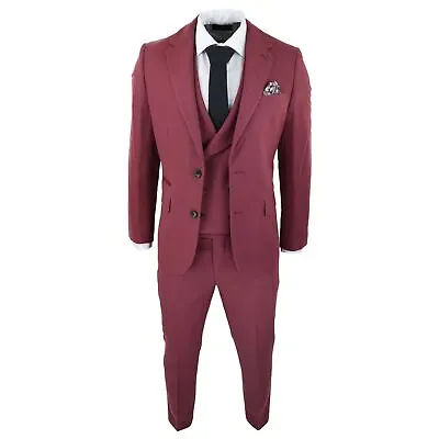 Mens Wool 3 Piece Burgundy Red Suit Double Breasted Wedding Party Vintage 1920s • $277.90