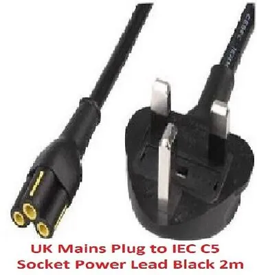 1  2 5 C5 Cloverleaf Uk  3 Pin Mains Cable Clover Leaf  Lead Power Cord 2m Lot • £8.99