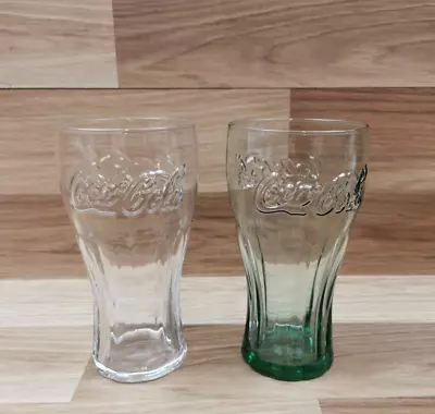 2 X Retro Coke / Coca Cola Pint Glasses - Green Tint & Clear • £9.99