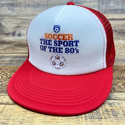 Vintage 80s Soccer Mens Trucker Hat Red Snapback NASL Retro Button Mesh Ball Cap • $17.99