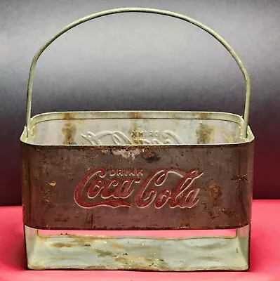 Vintage Rustic Coca Cola Coke Bottle Holder Carrier Crate Metal 6-pack • $42