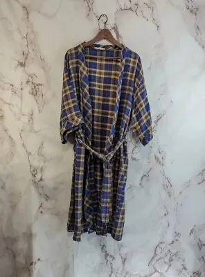 Vintage 90s Robe Mens Large Womens XL Plaid Flannel Belted Bath Short Blue  • $29.55