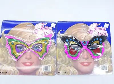 Lot 2 Vintage Ben Cooper Fancy Mask New Mardi Gras Butterfly Woolworth • $29.95