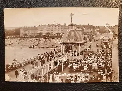 Eastbourne Sussex Real Photo Postcard 1910 Concert On Pier Detailed Edwardian • £7.95