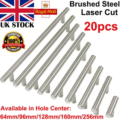 £5.99 • Buy 20X Brushed Steel T Bar Handles Kitchen Cupboard Drawer Cabinet Door Knobs ∅12mm