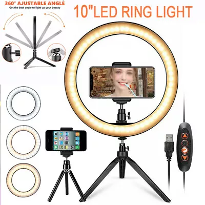 10’’ LED Ring Light Tripod Stand Phone Holder Dimmable Studio Photo Makeup Lamp • $14.99