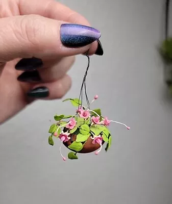 Dollhouse Flowers 1:12 Scale Miniature Garden Pink Fushia Hanging Basket VTG • $24.88