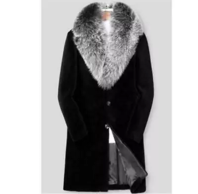 Faux Fur Men's Trench Coat Jacket Parka Outwear Lapel Collar Winter Warm Thicken • $84.12