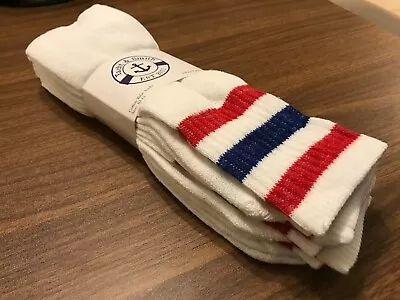 Yacht & Smith Cotton Tube Socks Referee Style Size 10-13 White W/Stripes • $8.99