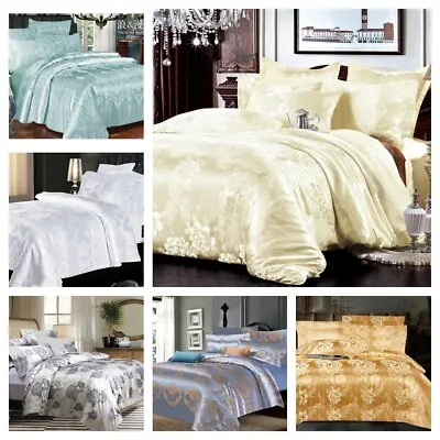 New Jacquard Luxury 4Pcs Complete Bedding Set Duvet Cover+Bed Sheet Double King • £25.99