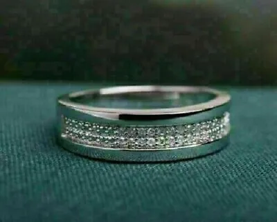 1.10 CT Round Lab-Created Diamond Mens Wedding Band Ring 14K White Gold Plated • $127