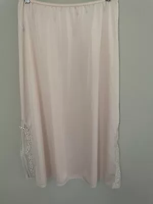 Vtg Maidenform Pale Pink Shiny Silky Nylon Double Side Lace Long Half Slip Large • $40