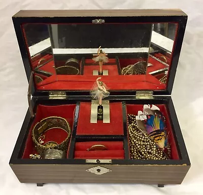 £29.99 • Buy Antique & Costume Jewelry Wooden Music Box With Silver Bits & Beads Necklaces