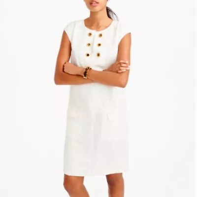 J.CREW $168 Gold Tone Grommet Linen Shift Lined Dress Ivory Size 0 • $17.49