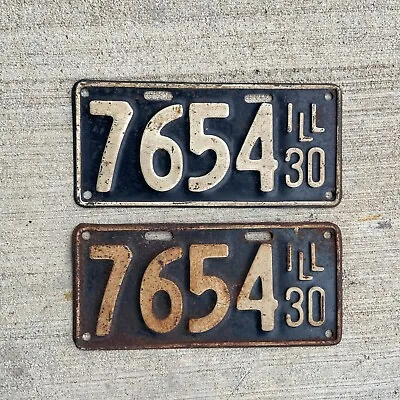 1930 Illinois License Plate Pair 7654 Low Number YOM DMV Clear Ford Model A • $237.79