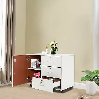 Wood File Cabinet Mobile Lateral Storage 3-Drawer Home Office Printer Stand New • $125.04