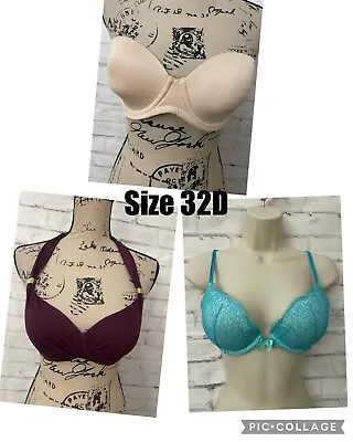 Victoria’s Secret Bikini Top Push Up Bra Lot Of 3 Size 32D Wacoal Strapless • $20.20