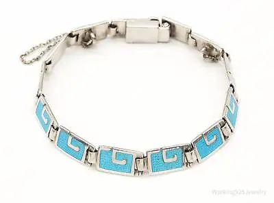 Rare Vintage MARGOT DE TAXCO Blue Enamel Link Sterling Silver Bracelet • $295