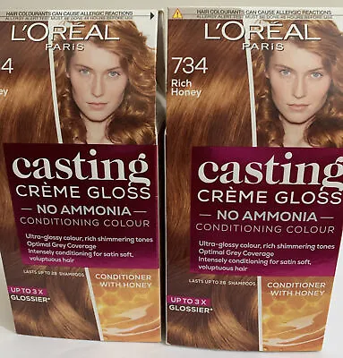 £19.99 • Buy 2 X L'Oreal Casting Creme Gloss Semi-Permanent Hair Colour 734 Rich Honey