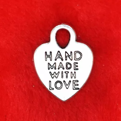 10 X Tibetan Silver Hand Made With Love Heart Charms Pendants Beads • £2.49