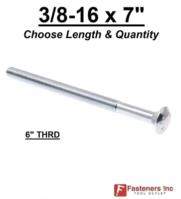 3/8-16 X 7  Carriage Bolts A307 Grade 2 Zinc Plated  Coach Screws  3/8 -16 • $6.29