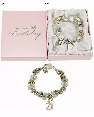Juliana Gold Silver 21st Birthday Beaded Charm Bracelet Twenty-one Present Gift • £14.99