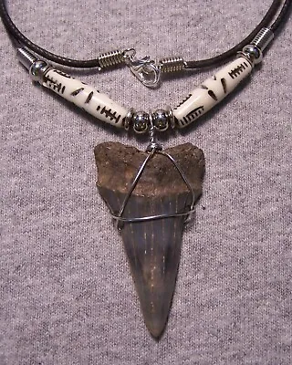 Mako Shark Tooth Necklace 1 15/16  Shark Teeth Fossil Jaw Megalodon Diver Huge! • $42