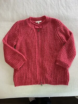 CAbi Pink Salmon Soft Wool Mohair Chunky Knit Cardigan Sweater Zip Jacket Size M • $24.21