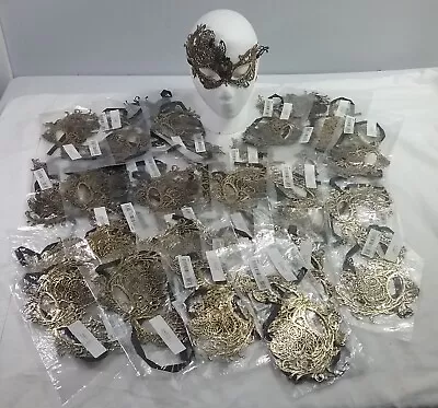 Wholesale Lot Of 30 Gold Look & Black Lace Embroidered Mardi Gras Party Masks • $26.99