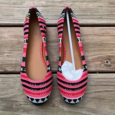 New M MISSONI Star Stripe Fabric Ballerina Ballet Flats Pink Black Red Womens 36 • $49.99