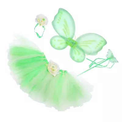 3PCS Fairy Tutu Wing Wand Set For Kids Girls Dress Up - Size S (Light Green) • £18.15