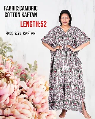 Indian Cotton White Floral Printed Kaftan Women's Clothing Party Wear Kaftan AU • $36.29