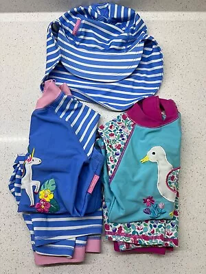 JoJo Maman Bebe UV Sun Suit Swimming Costume Bundle 1-2 Years Swimsuits + Hat • £25