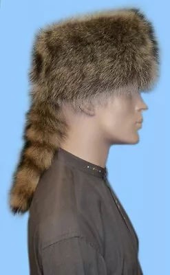 New Mens Davy Crockett Style Raccoon Fur Hat-24  Earband-removable Tail-coonskin • $129.95