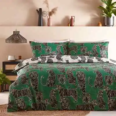 Tribal Wildcat Bedding Green & Black Exotic Leopard Tigers Duvet Cover Set • £20.99