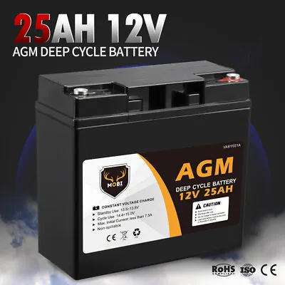 MOBI 25AH 12V AGM Battery Deep Cycle Mobility Scooter Golf Cart Camping Volt • $69.95