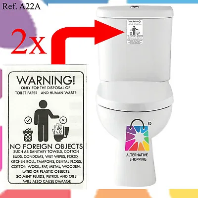 Pair Of Warning Sticker Signs For Macerator Toilet Fits Saniflo Uniflo Grundfos • £3.06