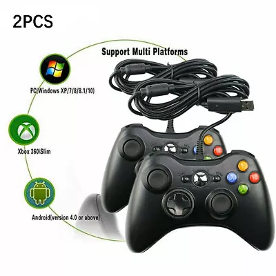$44.99 • Buy 🔥 2X Wired Game Controller Gamepad For XBOX 360 Console Joypad Windows PC Black
