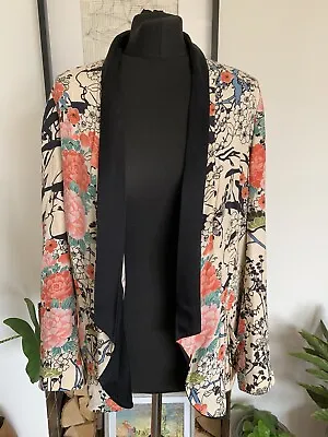 ZARA Floral Print Pink Cream Oriental KIMONO Blazer Jacket - Size Medium • $48.53